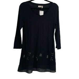 Logo Lori Goldstein 3/4 Sleeve Black Babydoll Embelished Whimsigoth Tunic Top XS